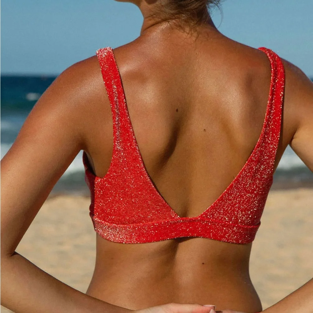 Berlook Red Lurex Cut Out Bikini Set - Picture 4 of 8